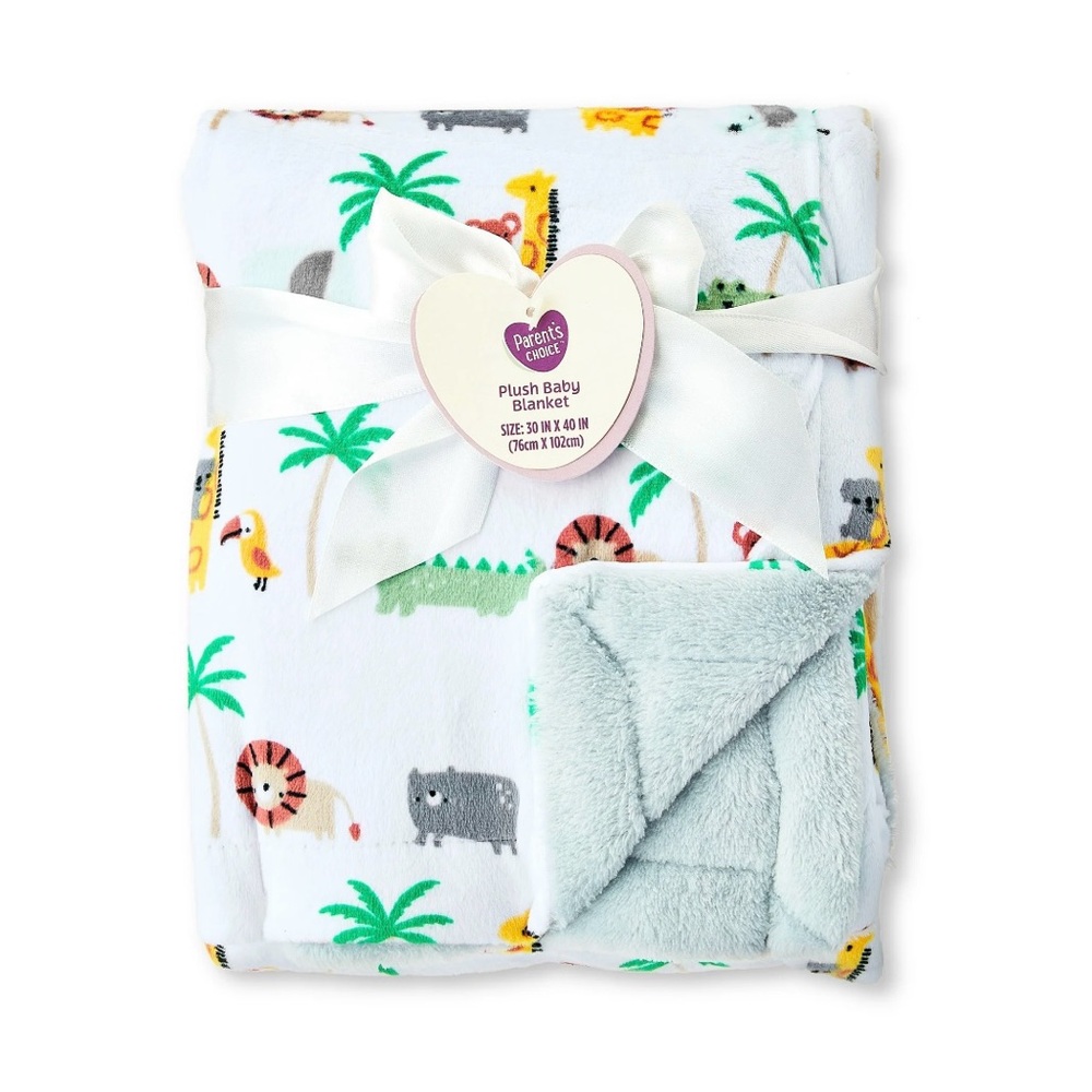 Parent's Choice Plush Baby Blanket - White and Gray